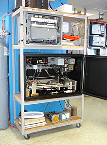 equipment at the Mauna Loa Observatory analyzes air samples for carbon dixoide content. equipment at the Mauna Loa Observatory analyzes air samples for carbon dixoide content.