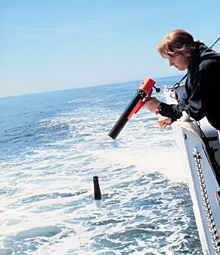 Launching an expendable bathythermograph (XBT) Launching an expendable bathythermograph (XBT)