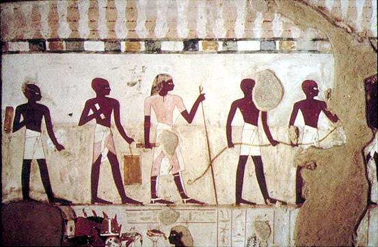 Rope-stretchers carrying out a crop survey, dated 1400-1390 B.C.