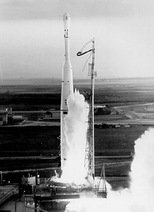 TIROS I blasts off aboard a Thor-Able rocket on April 1, 1960, from Florida. TIROS I blasts off aboard a Thor-Able rocket on April 1, 1960, from Florida.