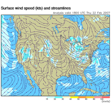 ADDS map showing surface wind speed and streamlines ADDS map showing surface wind speed and streamlines