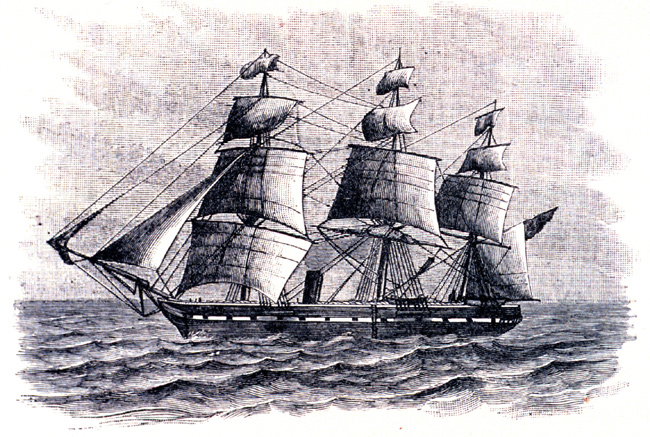 The H.M.S. Challenger preparing to sound, 1872.