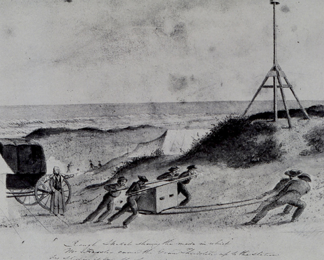 Ferdinand Hassler directing movement of a 300lb surveying instrument which he designed and proudly called the Great Theodolite.