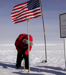 Researchers take a little time out for some croquet outside the South Pole Observatory in 2005. Researchers take a little time out for some croquet outside the South Pole Observatory in 2005.