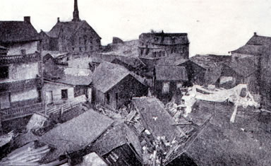 Photograph of destroyed Galveston homes.