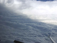 view of Hurricane Katrina’s eyewall was taken from a NOAA P-3 hurricane hunter turboprop aircraft on August 28, 2005. view of Hurricane Katrina’s eyewall was taken from a NOAA P-3 hurricane hunter turboprop aircraft on August 28, 2005.