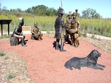 Bronze statues which depict Lewis and Clark’s first meeting with Native Americans during their journey Bronze statues which depict Lewis and Clark’s first meeting with Native Americans during their journey