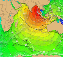 Tsunami travel time map for the 2004 Indian Ocean tsunami Tsunami travel time map for the 2004 Indian Ocean tsunami