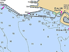 Contour lines on a nautical chart Contour lines on a nautical chart