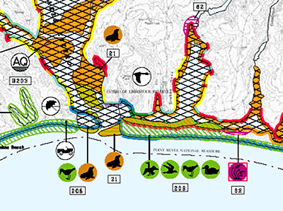 An Environmental Sensitivity Index map, showing part of the Point Reyes National Seashore.