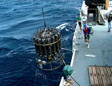 Deploying the Conductivity, Temperature, and Density (CTD) sensor Deploying the Conductivity, Temperature, and Density (CTD) sensor