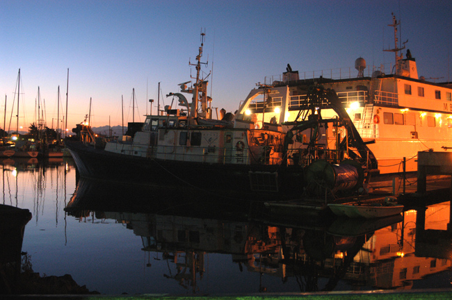 Ship landing at dawn