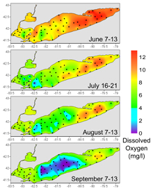 Lake Erie - Seasonal changes in near-bottom dissolved oxygen concentrations collected during 2005. Lake Erie - Seasonal changes in near-bottom dissolved oxygen concentrations collected during 2005.