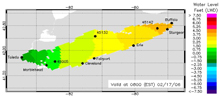 Example operational water level forecasts for Lake Erie during a strong winter storm event. Example operational water level forecasts for Lake Erie during a strong winter storm event.